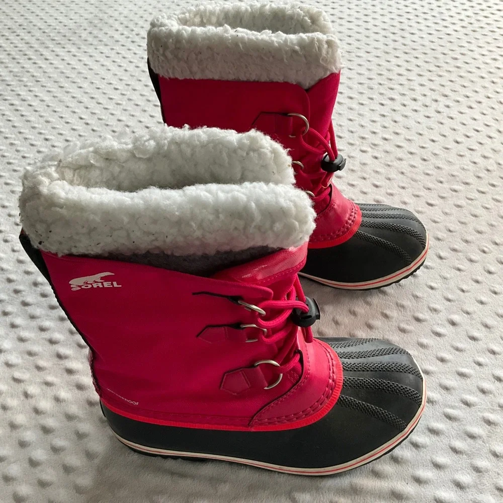 Sorel Winter Boots Kids Size 4 Pink Waterproof Faux‎ Fur NY1962-600
